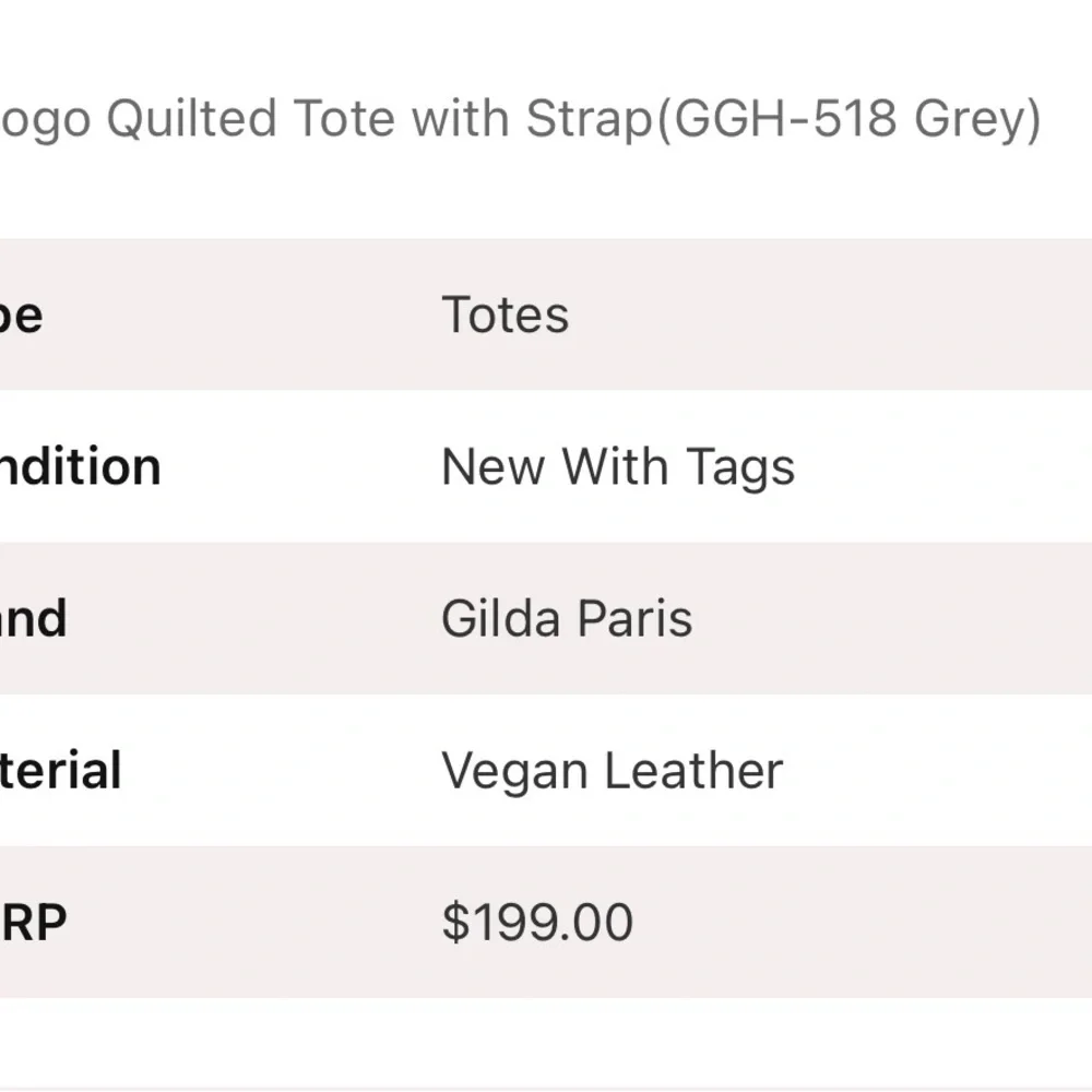 Gilda Paris Large Quilted Tote Grey with old Accents - Picture 5 of 5